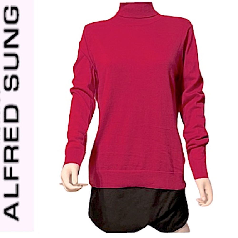 ALFRED SUNG.PURE. Long sleeve cashmere blend turtleneck sweater.Perfectly Pink.L